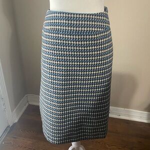 Talbots Woman 18W Blue Black White Houndstooth Wool Blend Pencil Skirt Lined